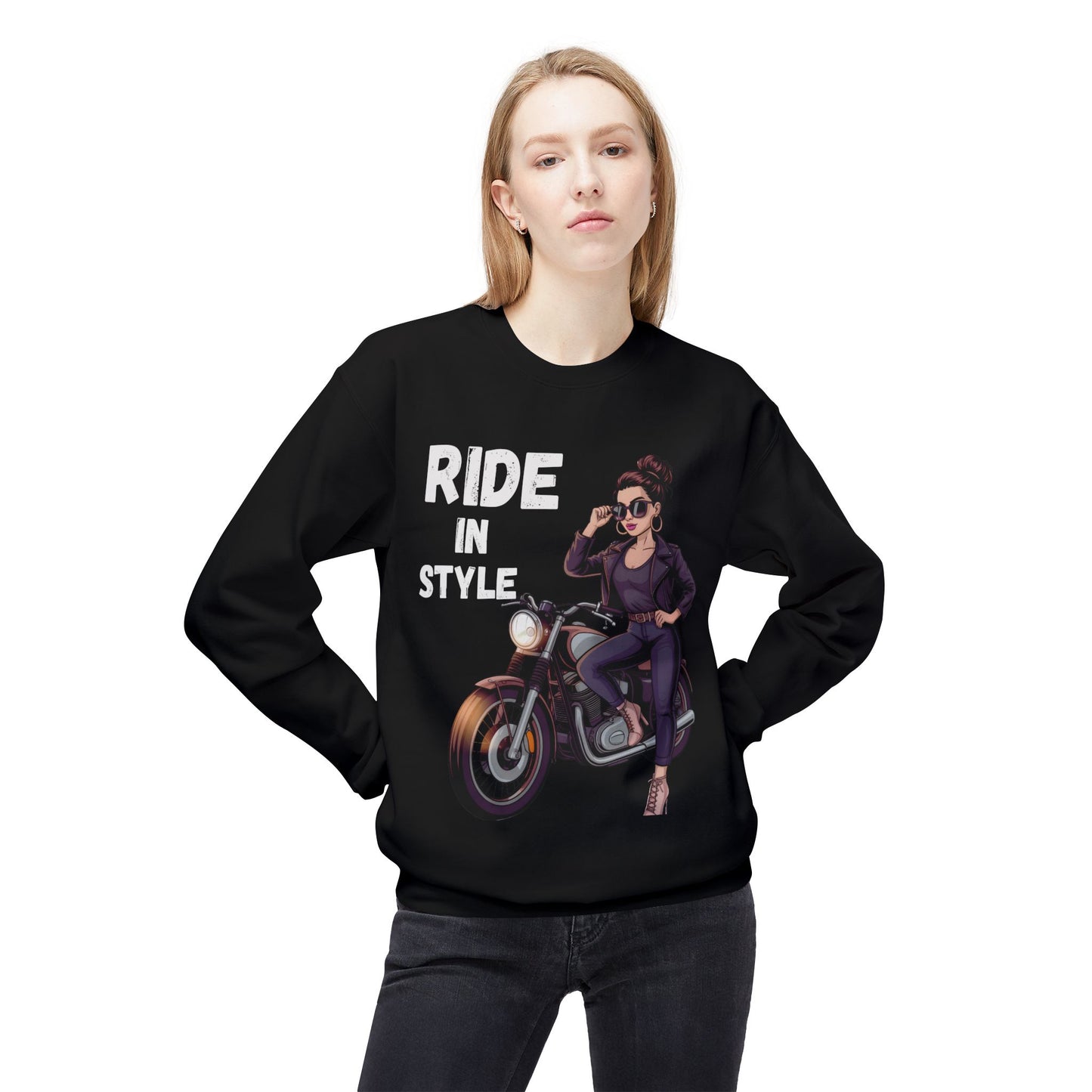 Sweatshirt Ride in Style Graphic Design Soft Fleece Crewneck