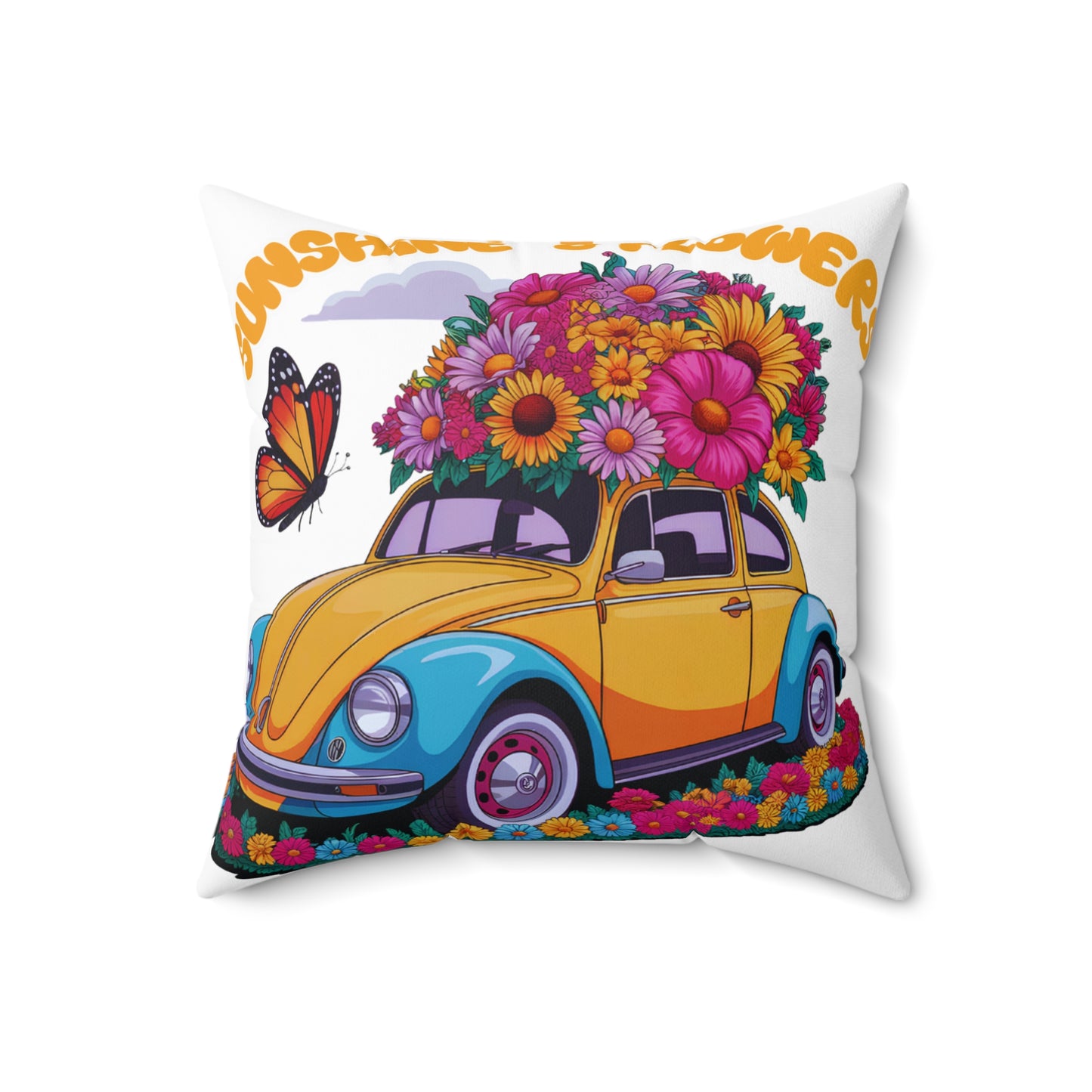 Square Pillow - Sunshine and Flowers Design