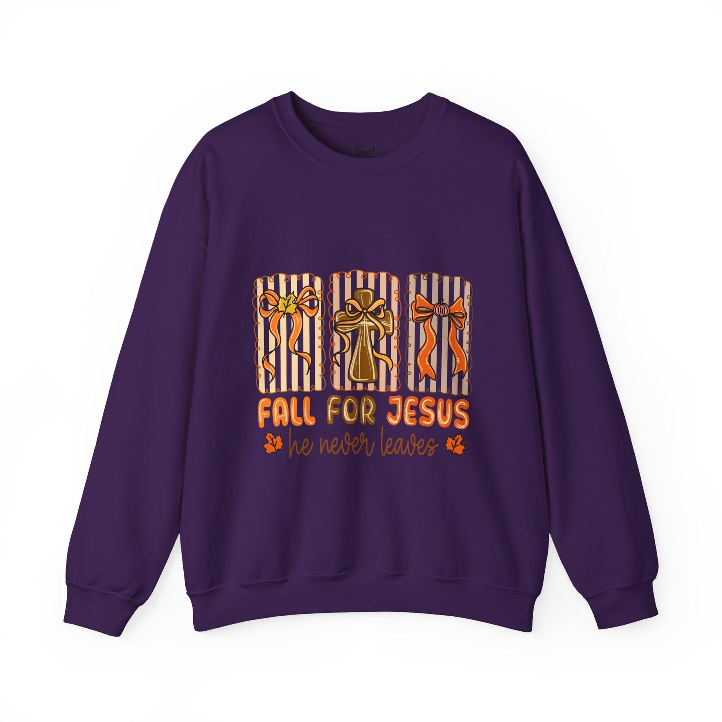 Christian Fall Sweatshirt - Fall for Jesus He Never Leaves