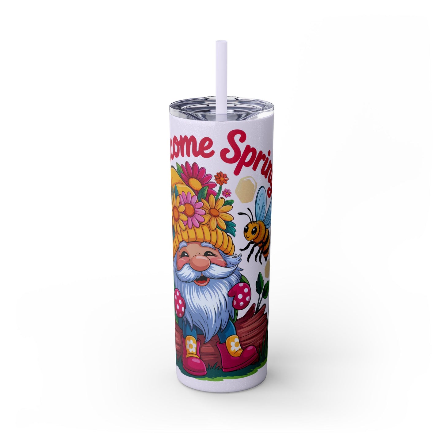 Tumbler Spring Vibes Skinny Tumbler 20oz with Straw