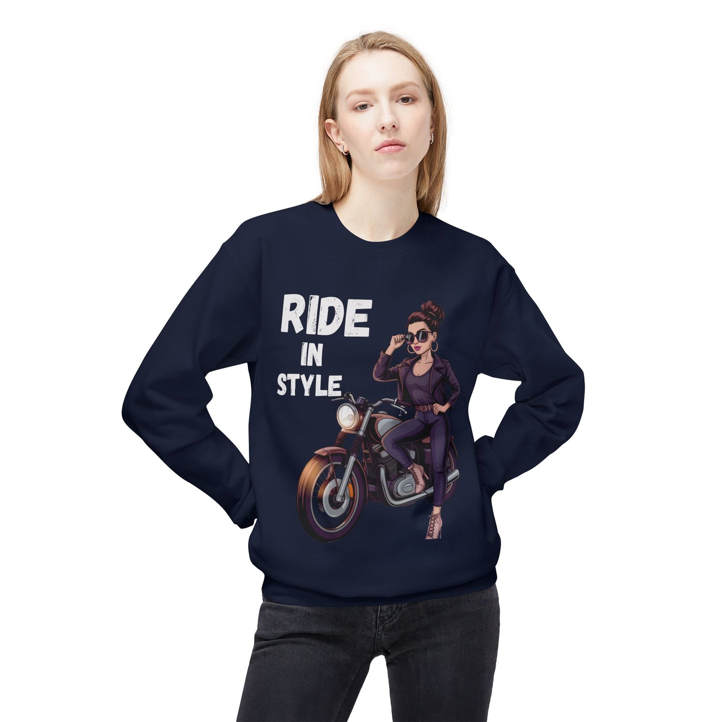 Sweatshirt Ride in Style Graphic Design Soft Fleece Crewneck