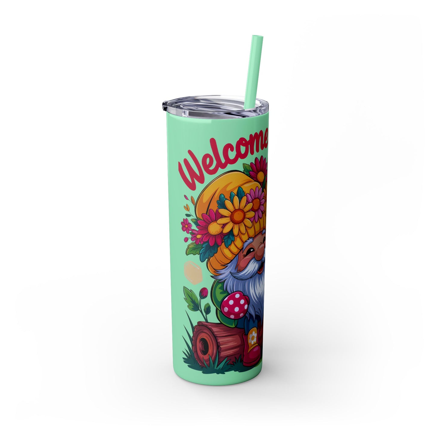 Tumbler Spring Vibes Skinny Tumbler 20oz with Straw