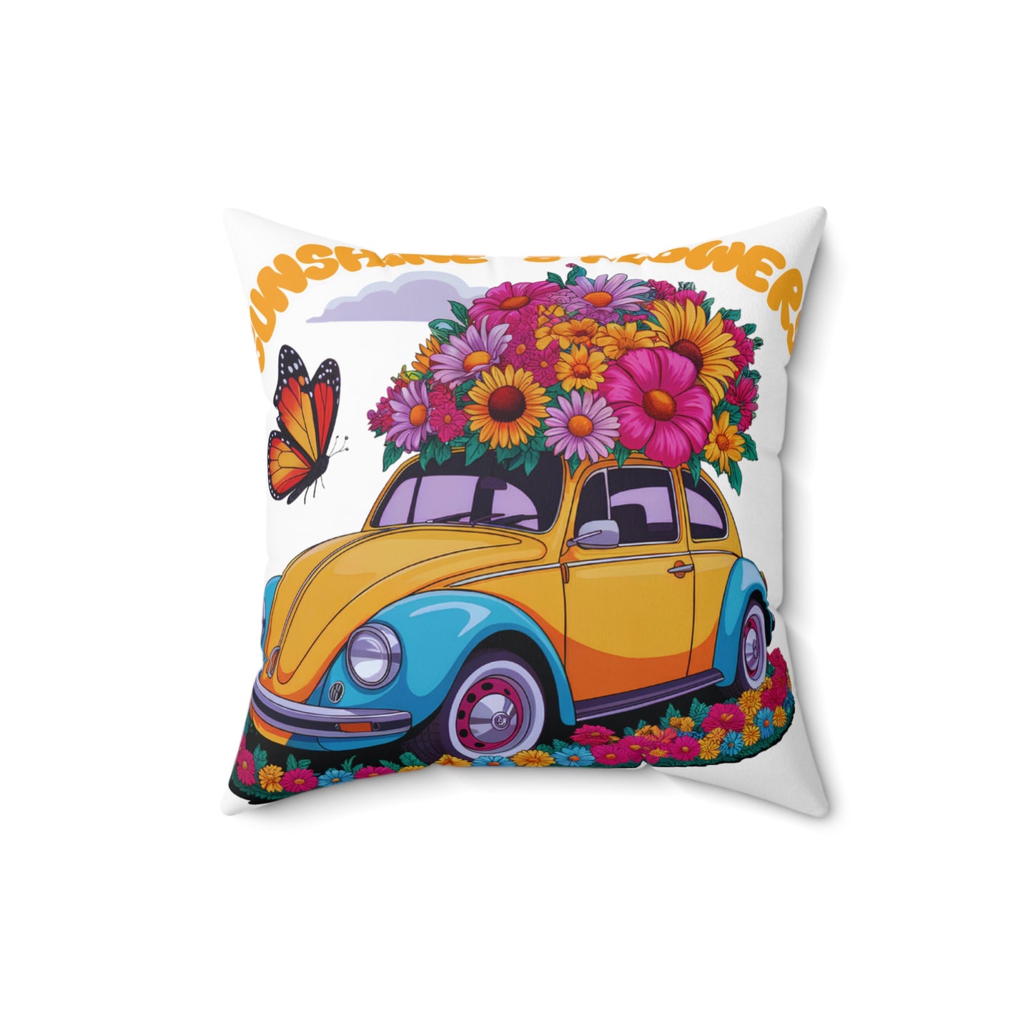Square Pillow - Sunshine and Flowers Design
