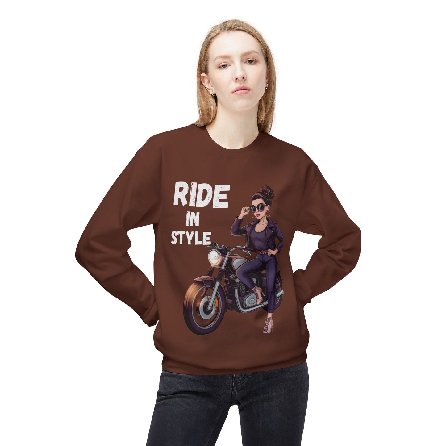 Sweatshirt Ride in Style Graphic Design Soft Fleece Crewneck