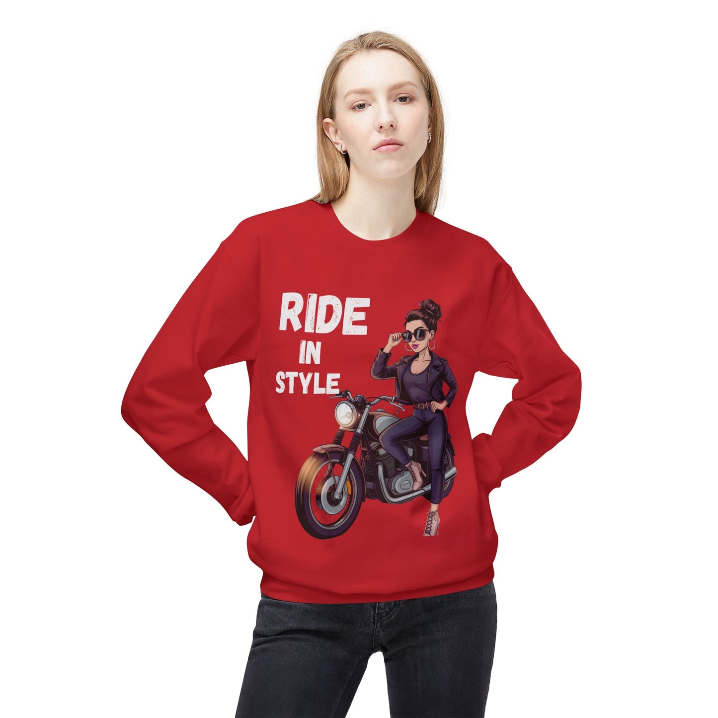 Sweatshirt Ride in Style Graphic Design Soft Fleece Crewneck
