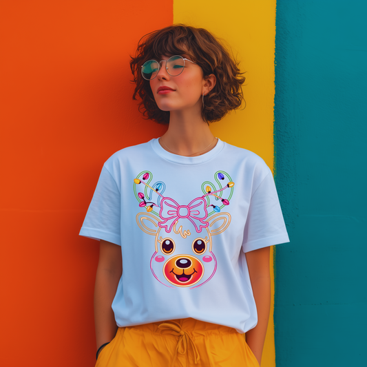 T-Shirt - Neon Noel Reindeer Design