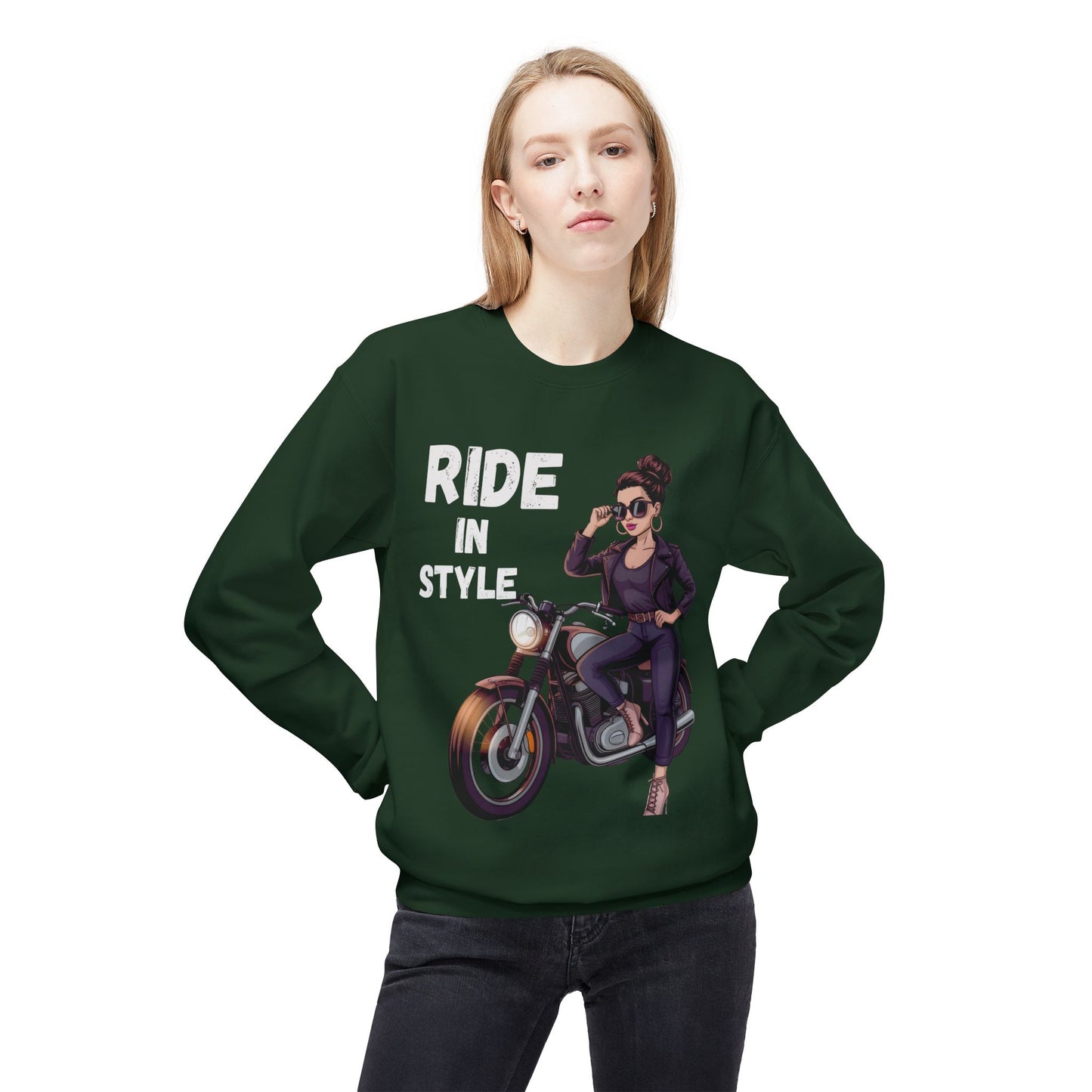 Sweatshirt Ride in Style Graphic Design Soft Fleece Crewneck