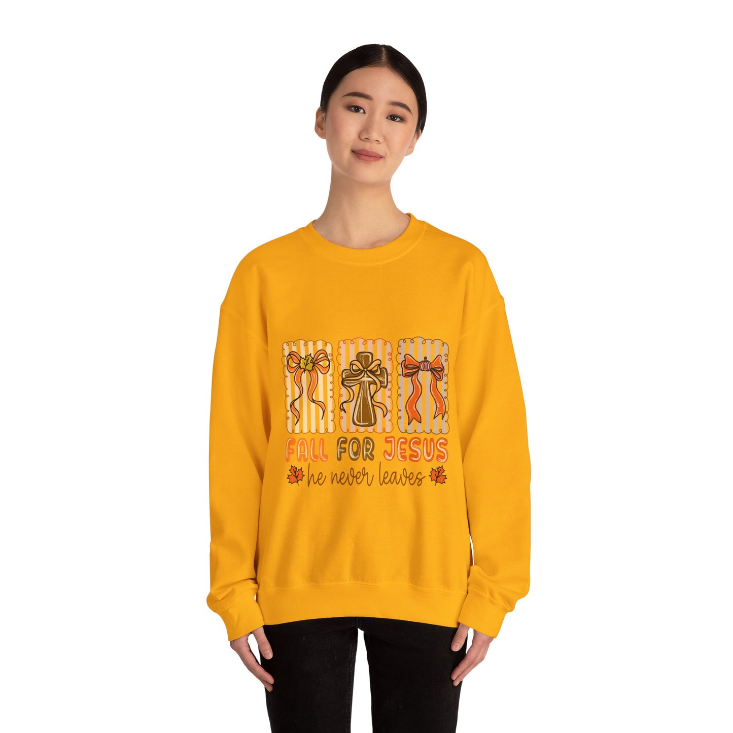 Christian Fall Sweatshirt - Fall for Jesus He Never Leaves
