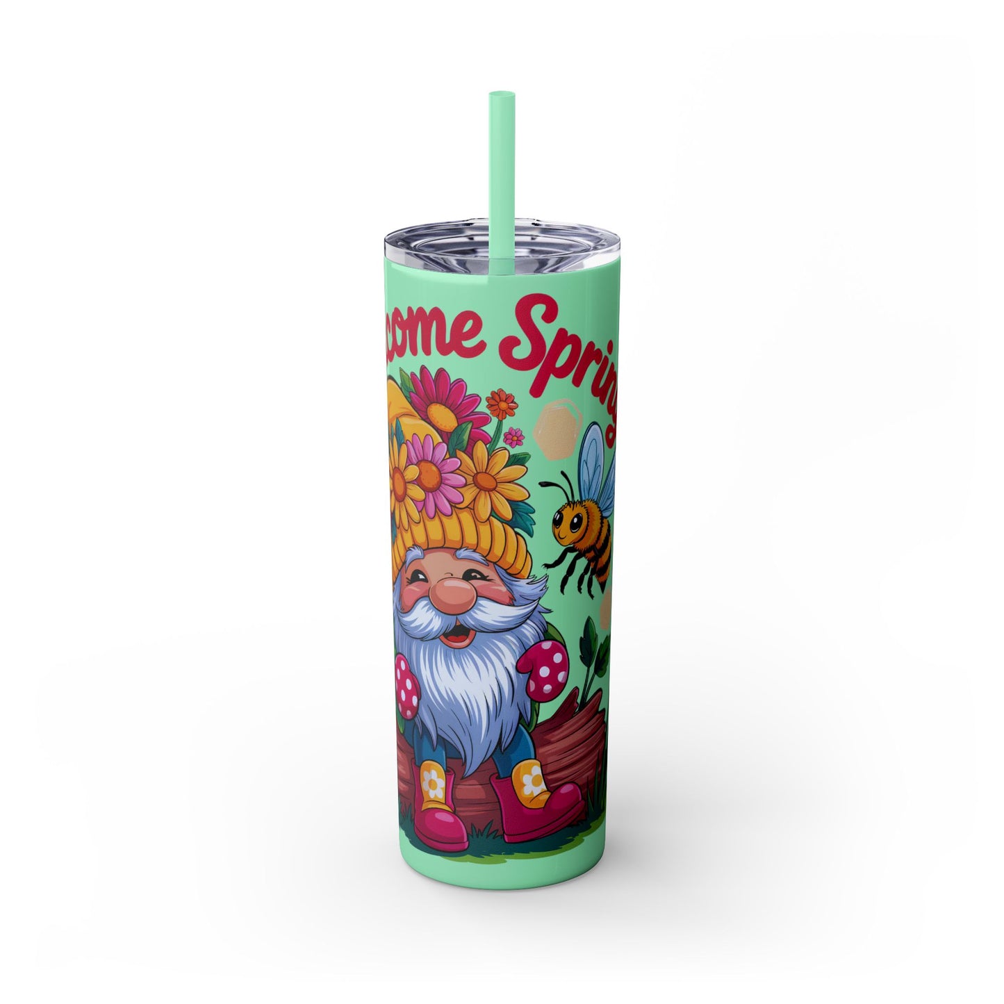 Tumbler Spring Vibes Skinny Tumbler 20oz with Straw